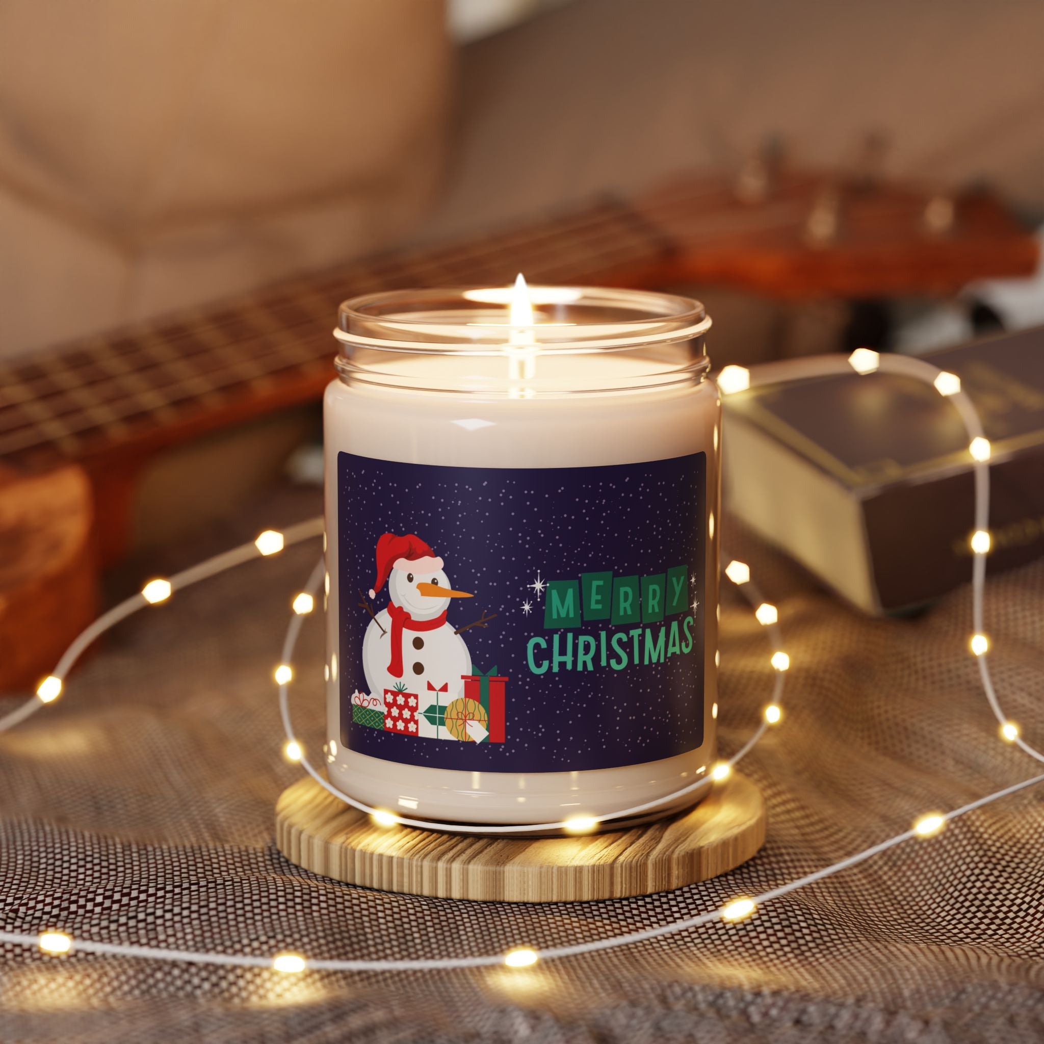 Snowman Holiday Label Candle Jar, Scented Soy Candle 9oz | Christmas Mug Trees Cocoa