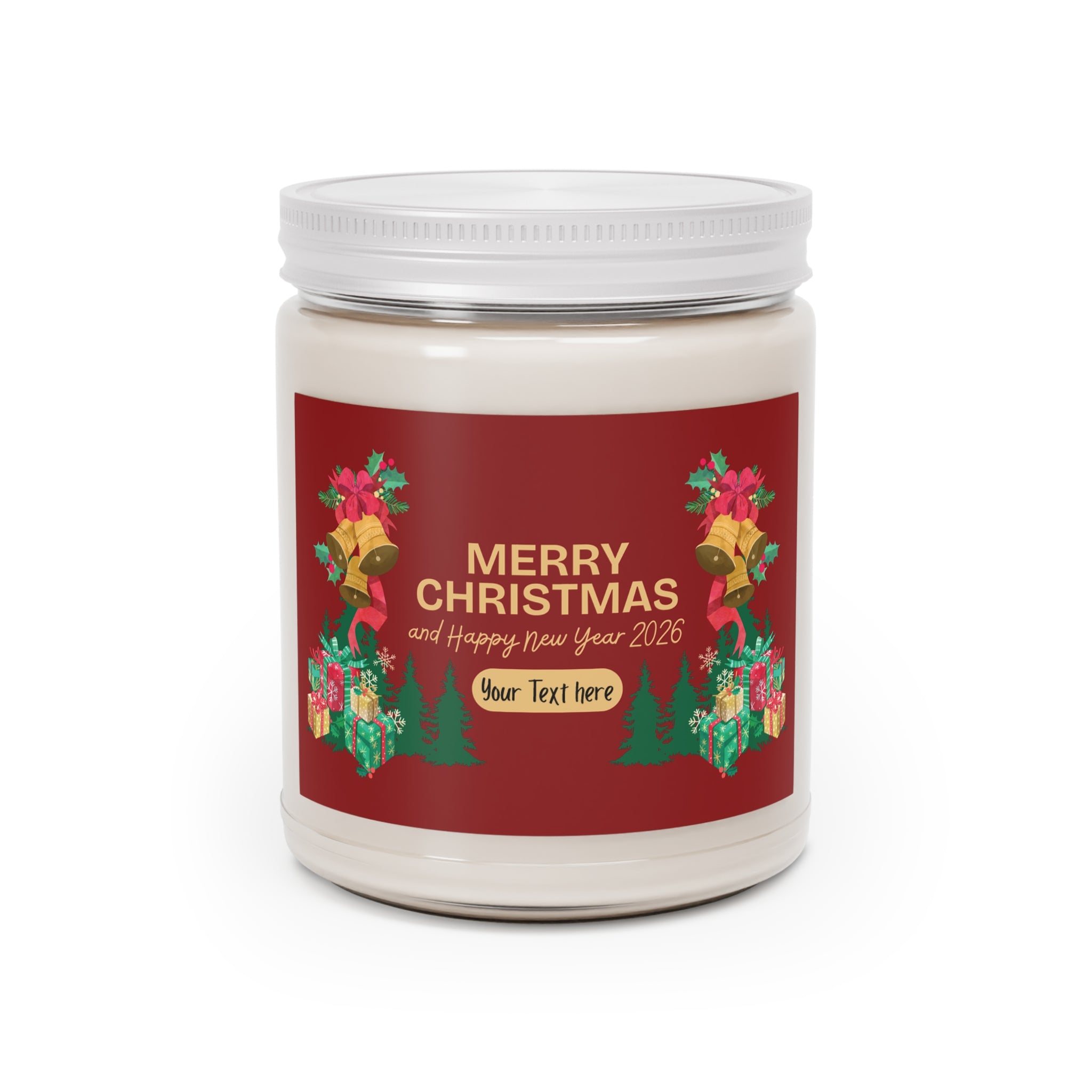Christmas Soy Candle 9oz — Merry Christmas and Happy New Year 2026 Scented Jar (Custom Text)