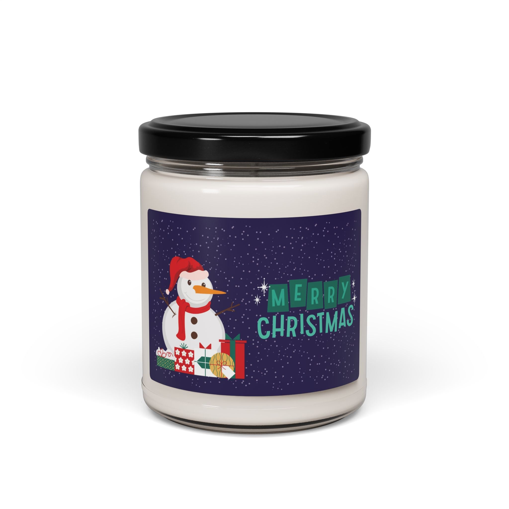 Snowman Holiday Label Candle Jar, Scented Soy Candle 9oz | Christmas Mug Trees Cocoa