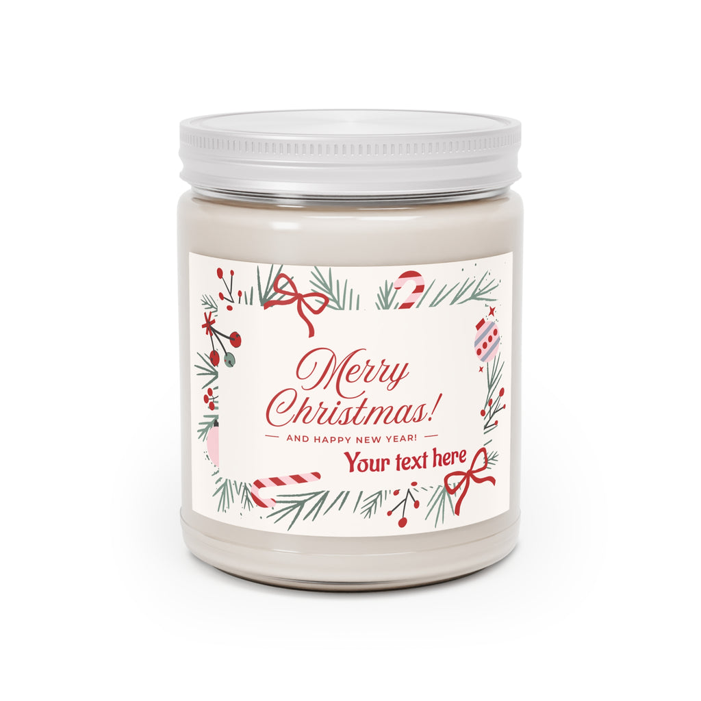 Merry Christmas Soy Candle — 9oz Scented Jar with Personalizable Holiday Label