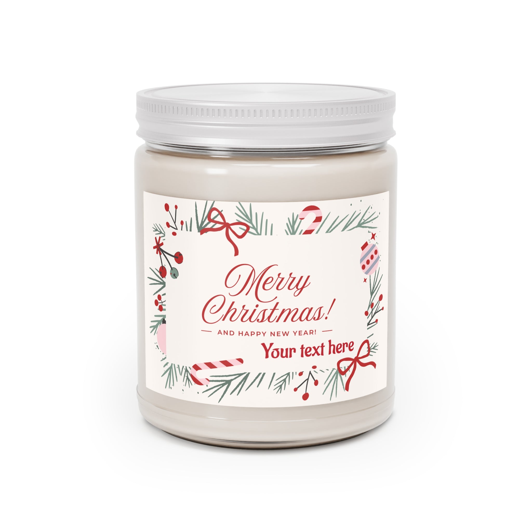 Merry Christmas Soy Candle — 9oz Scented Jar with Personalizable Holiday Label