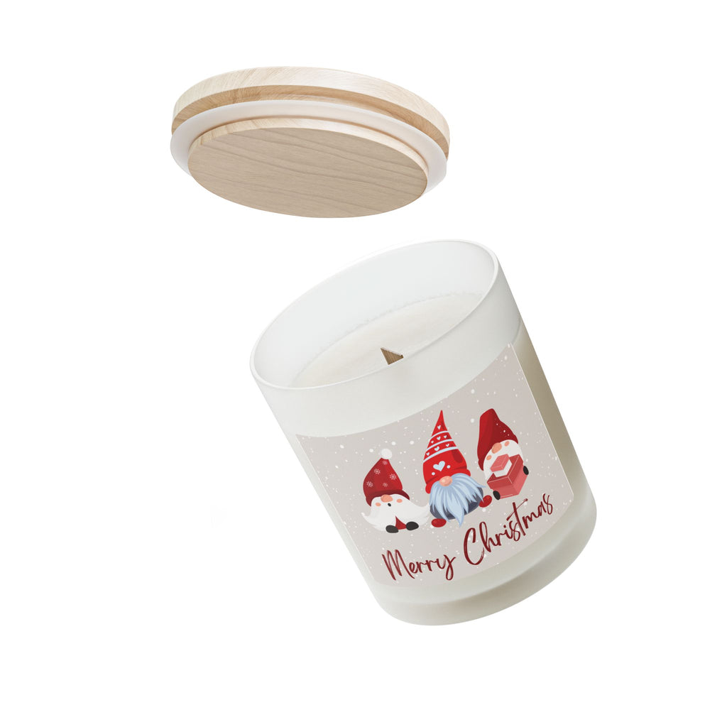 Christmas Gnome Frosted Glass Candle – 11oz “Merry Christmas” Holiday Scented Candle