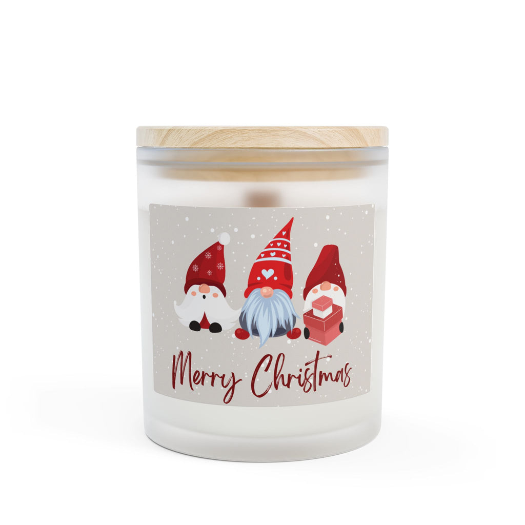 Christmas Gnome Frosted Glass Candle – 11oz “Merry Christmas” Holiday Scented Candle