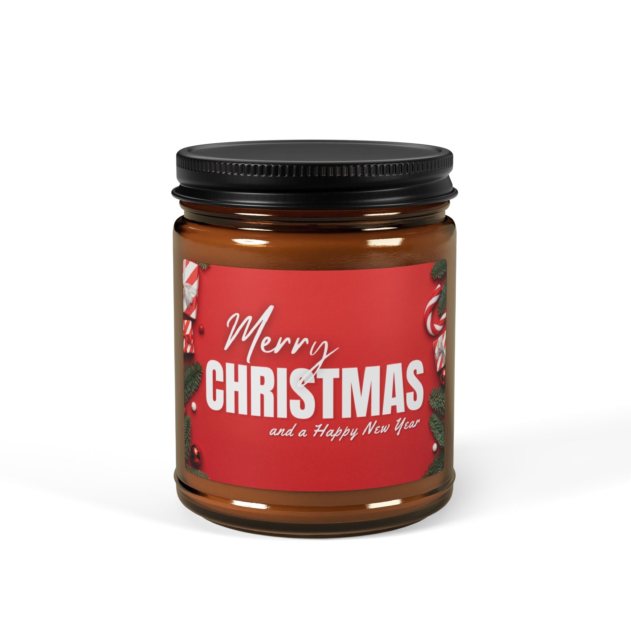 Merry Christmas Scented Soy Candle — Amber Jar (9oz and 4oz)