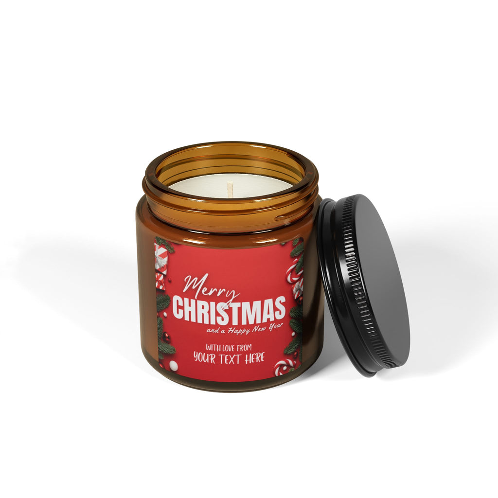 Merry Christmas Scented Soy Candle — Amber Jar 4oz (Personalization available)