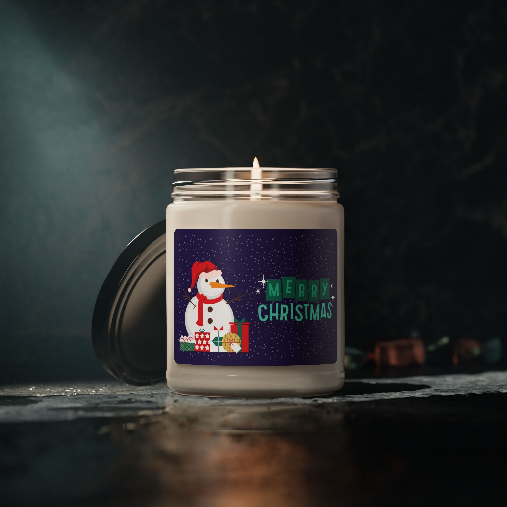 Snowman Holiday Label Candle Jar, Scented Soy Candle 9oz | Christmas Mug Trees Cocoa