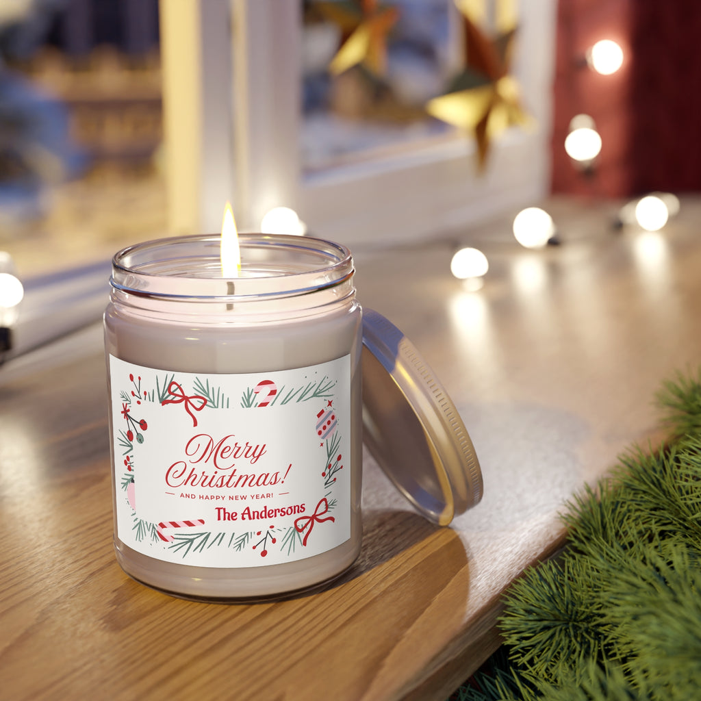 Merry Christmas Soy Candle — 9oz Scented Jar with Personalizable Holiday Label