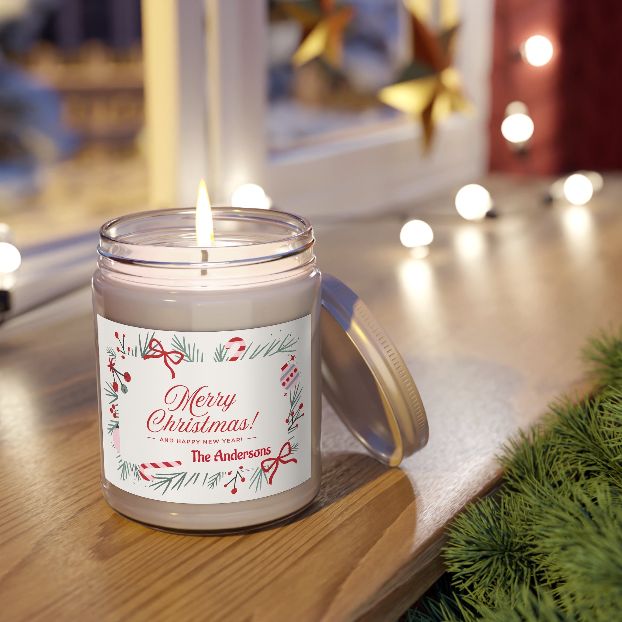 Merry Christmas Soy Candle — 9oz Scented Jar with Personalizable Holiday Label