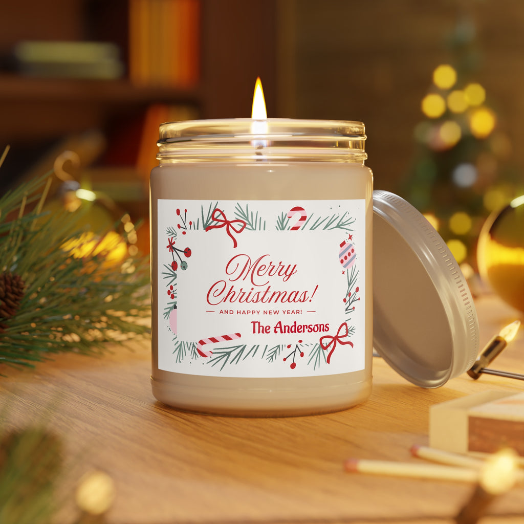 Merry Christmas Soy Candle — 9oz Scented Jar with Personalizable Holiday Label