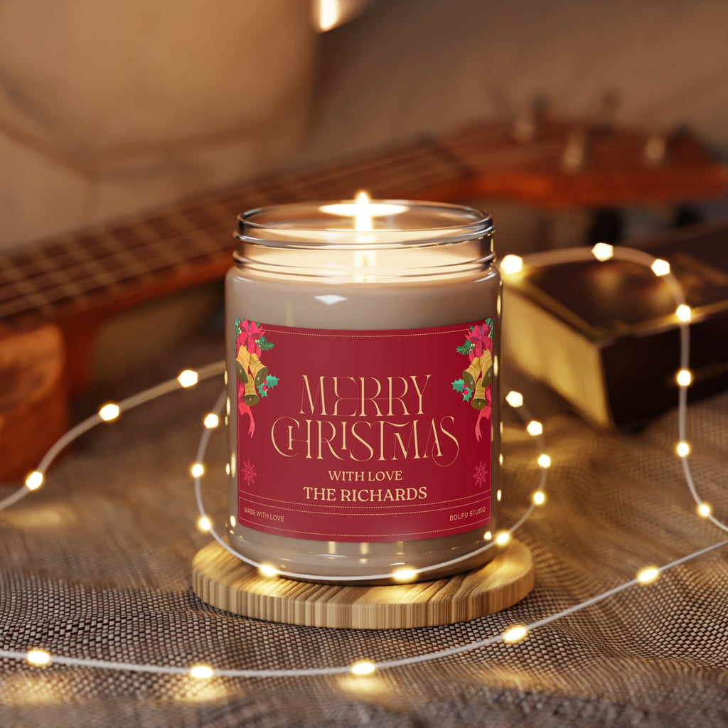 Christmas Scented Soy Candle 9oz — "Merry Christmas" Personalized Red Jar.