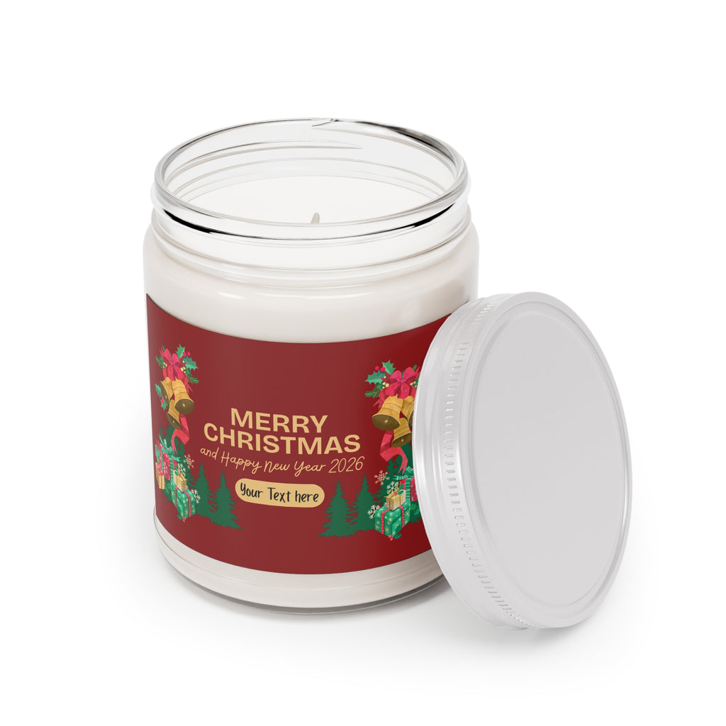 Christmas Soy Candle 9oz — Merry Christmas and Happy New Year 2026 Scented Jar (Custom Text)