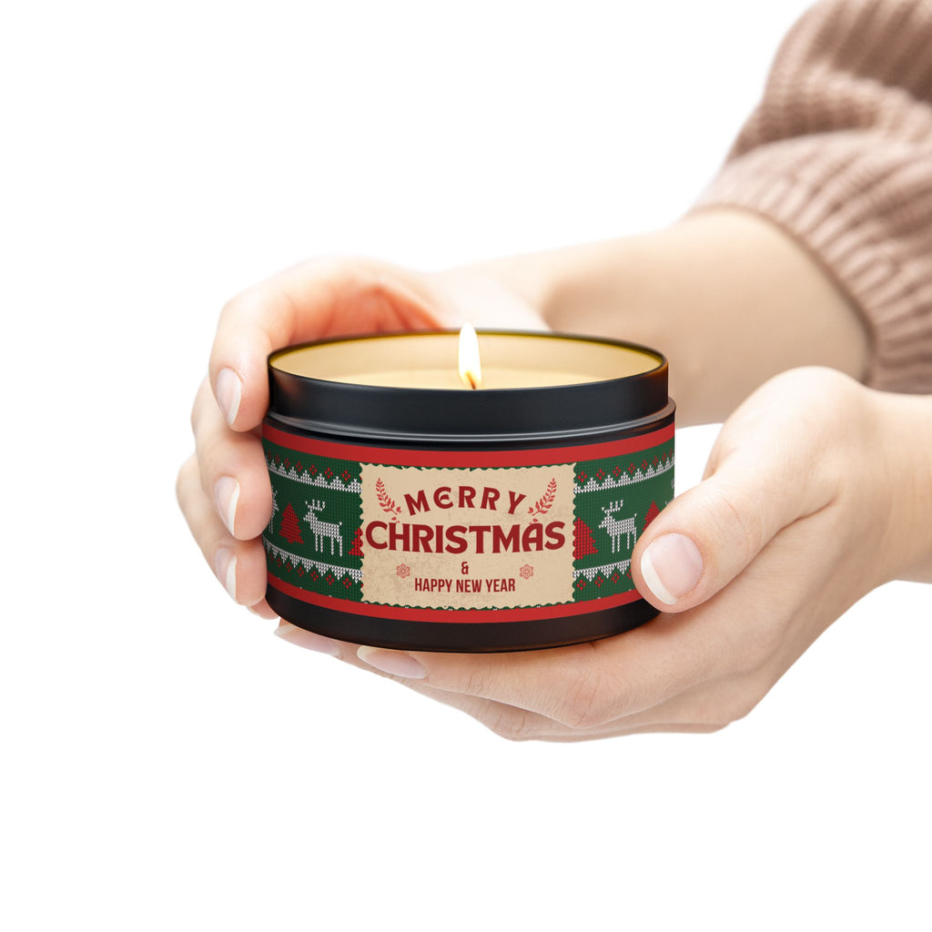 Merry Christmas Tin Candle — Holiday Scented Tin (4oz, 8oz)