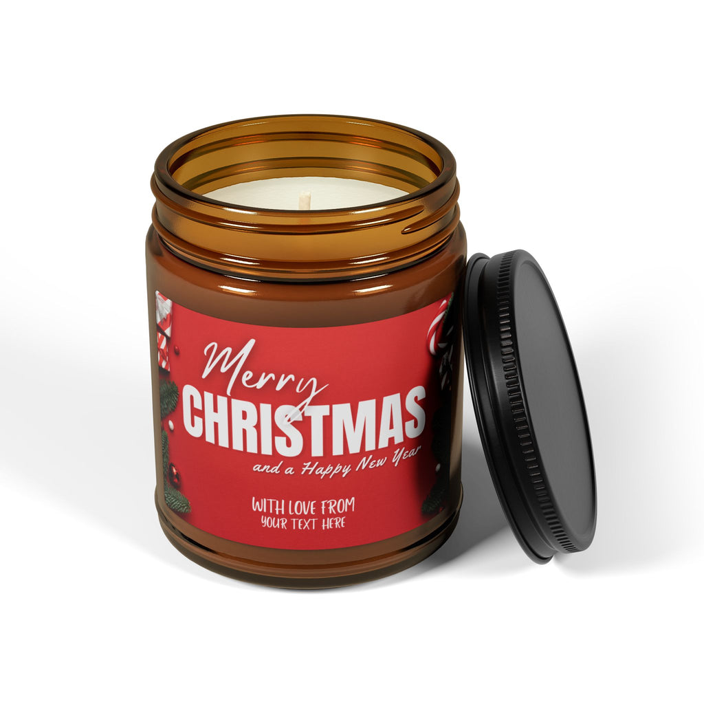 Merry Christmas Scented Soy Candle — Amber Jar 9oz (Personalization available)