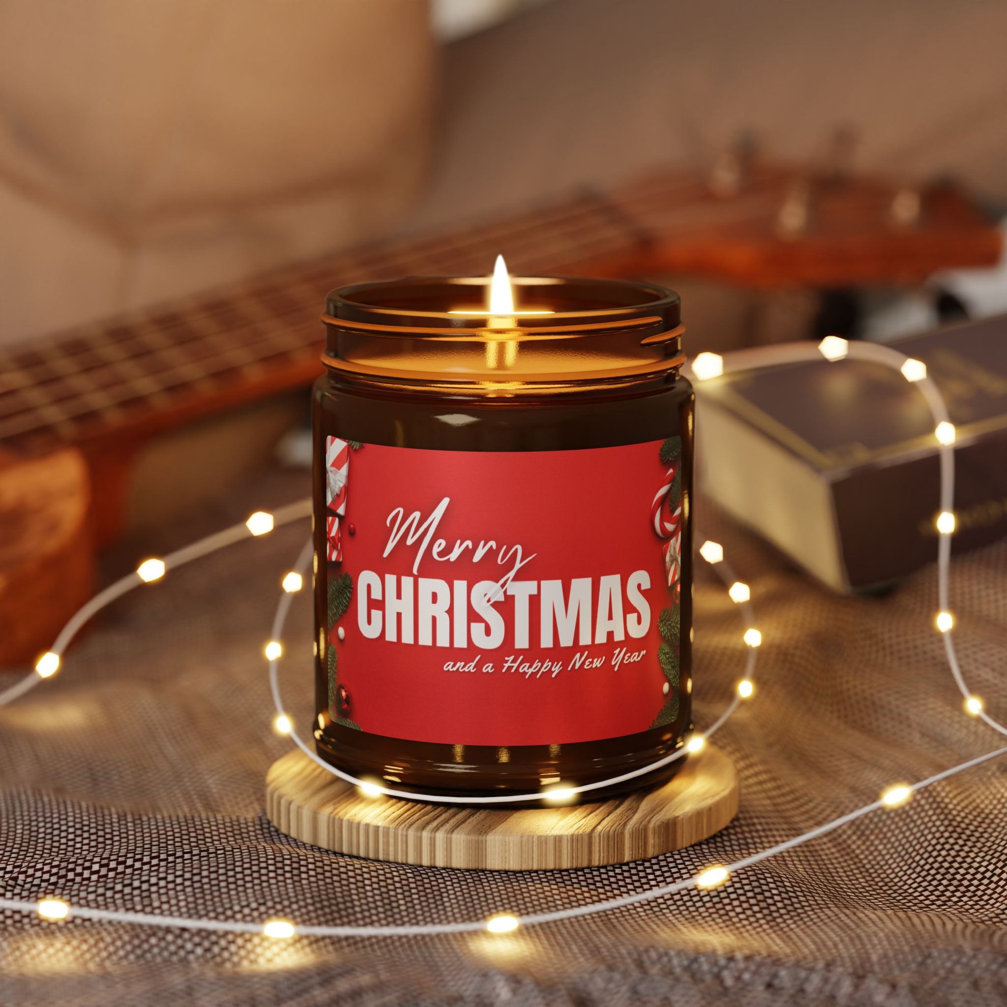 Merry Christmas Scented Soy Candle — Amber Jar (9oz and 4oz)