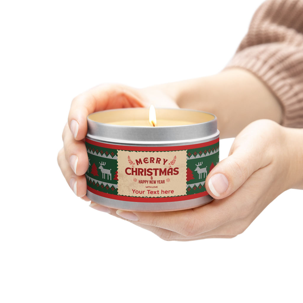 Merry Christmas Tin Candle — Holiday Scented Tin (4oz, 8oz) - Personalization available