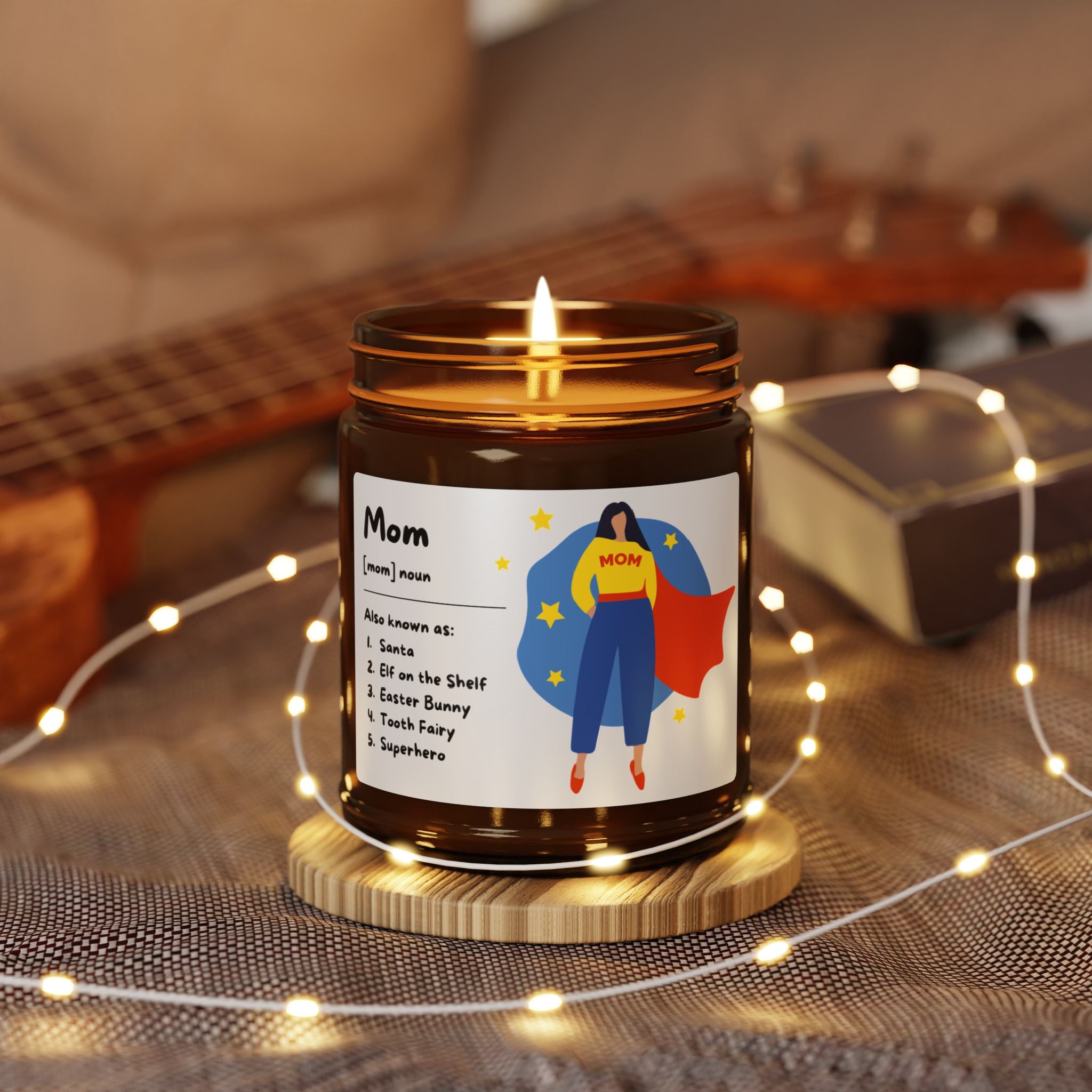 Mom Superhero Scented Soy Candle — Amber Jar (4oz, 9oz)