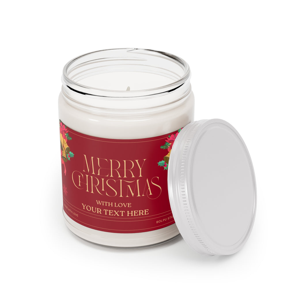 Christmas Scented Soy Candle 9oz — "Merry Christmas" Personalized Red Jar.