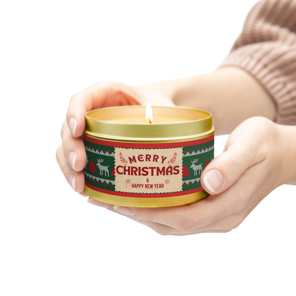 Merry Christmas Tin Candle — Holiday Scented Tin (4oz, 8oz)