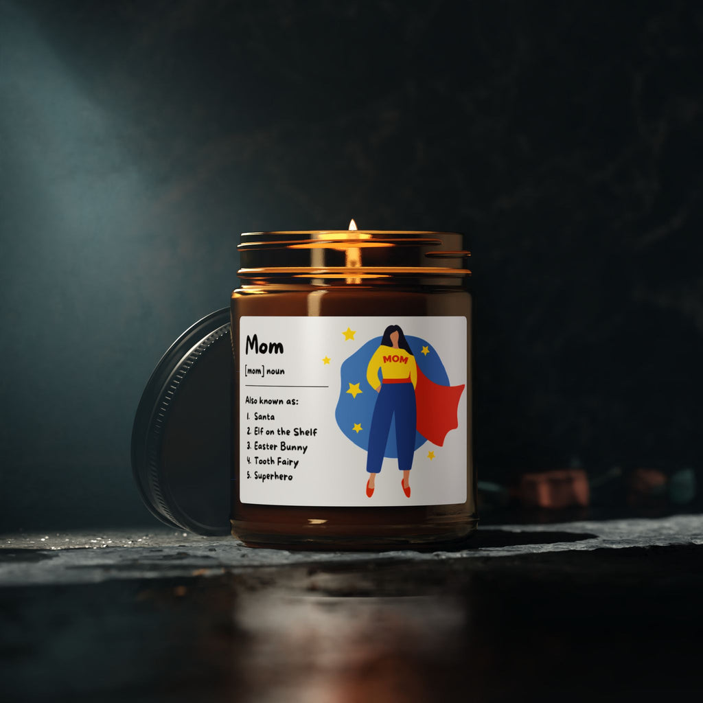 Mom Superhero Scented Soy Candle — Amber Jar (4oz, 9oz)