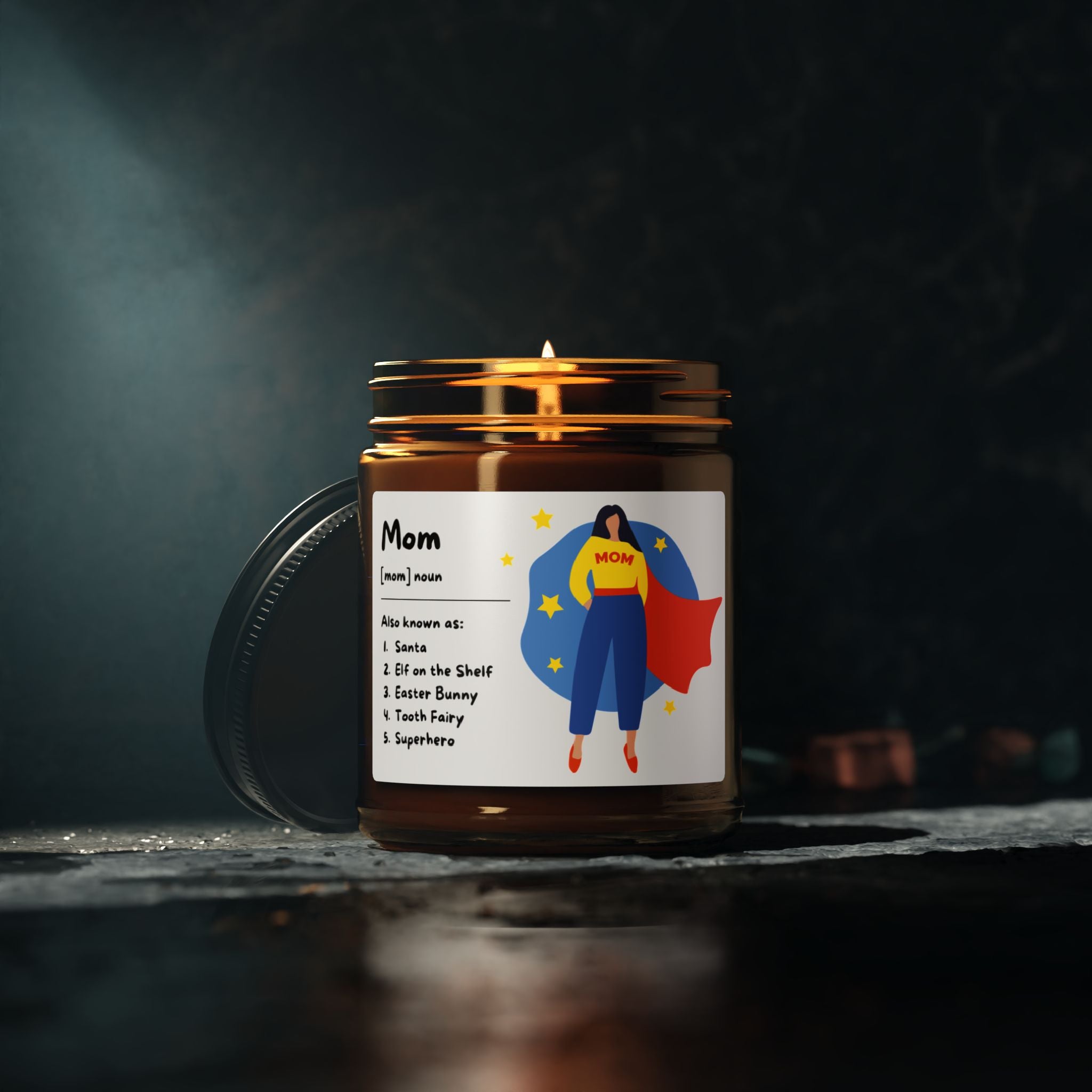 Mom Superhero Scented Soy Candle — Amber Jar (4oz, 9oz)