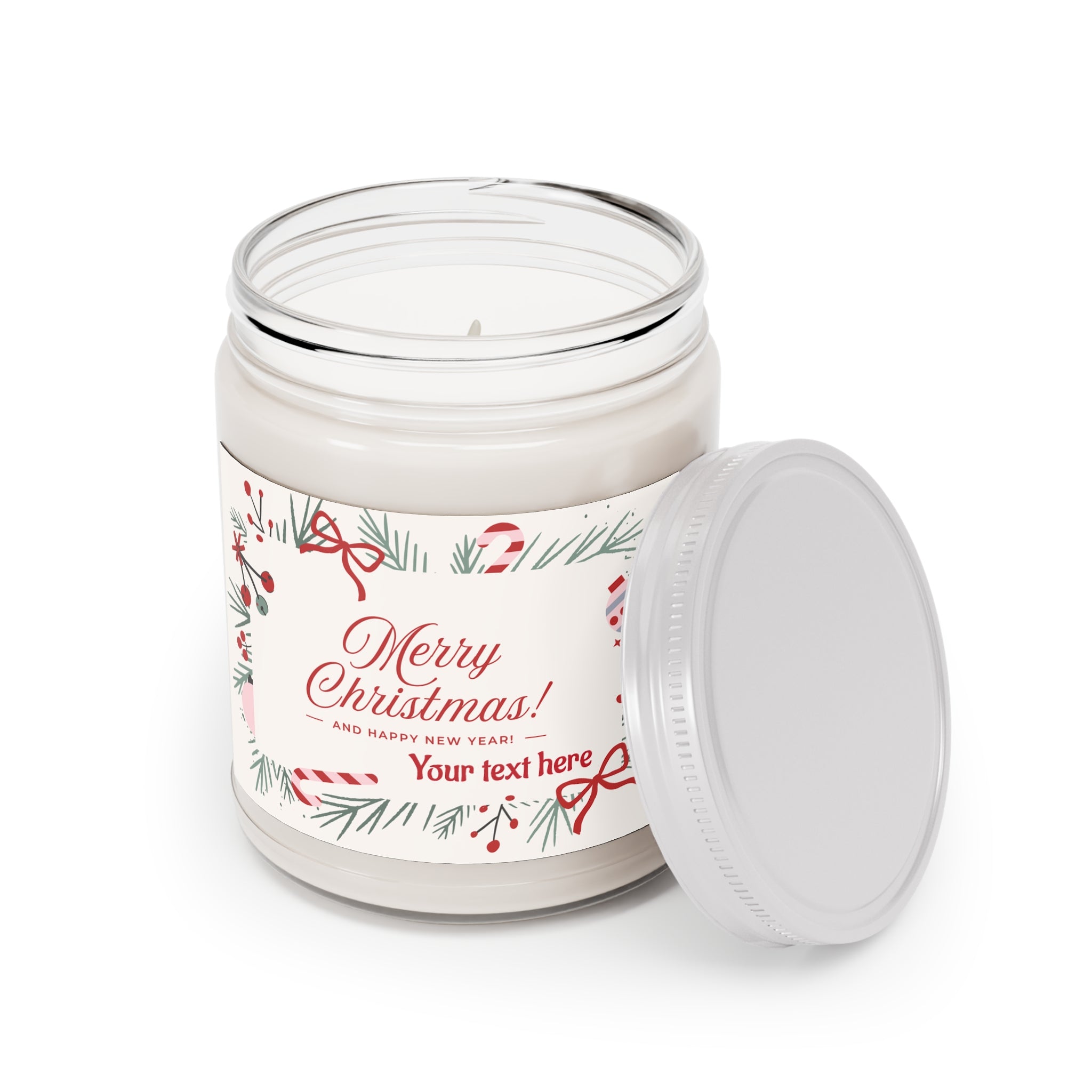 Merry Christmas Soy Candle — 9oz Scented Jar with Personalizable Holiday Label