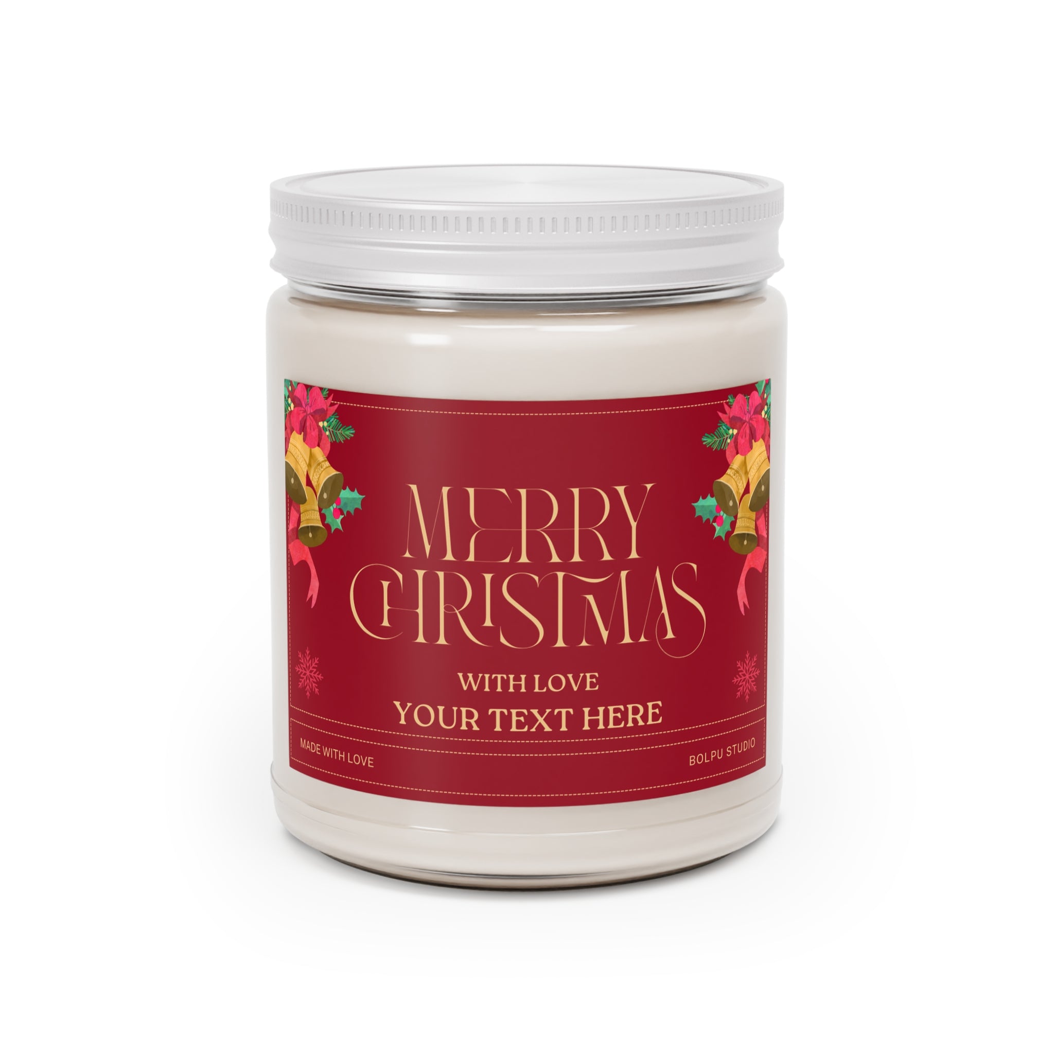 Christmas Scented Soy Candle 9oz — "Merry Christmas" Personalized Red Jar.