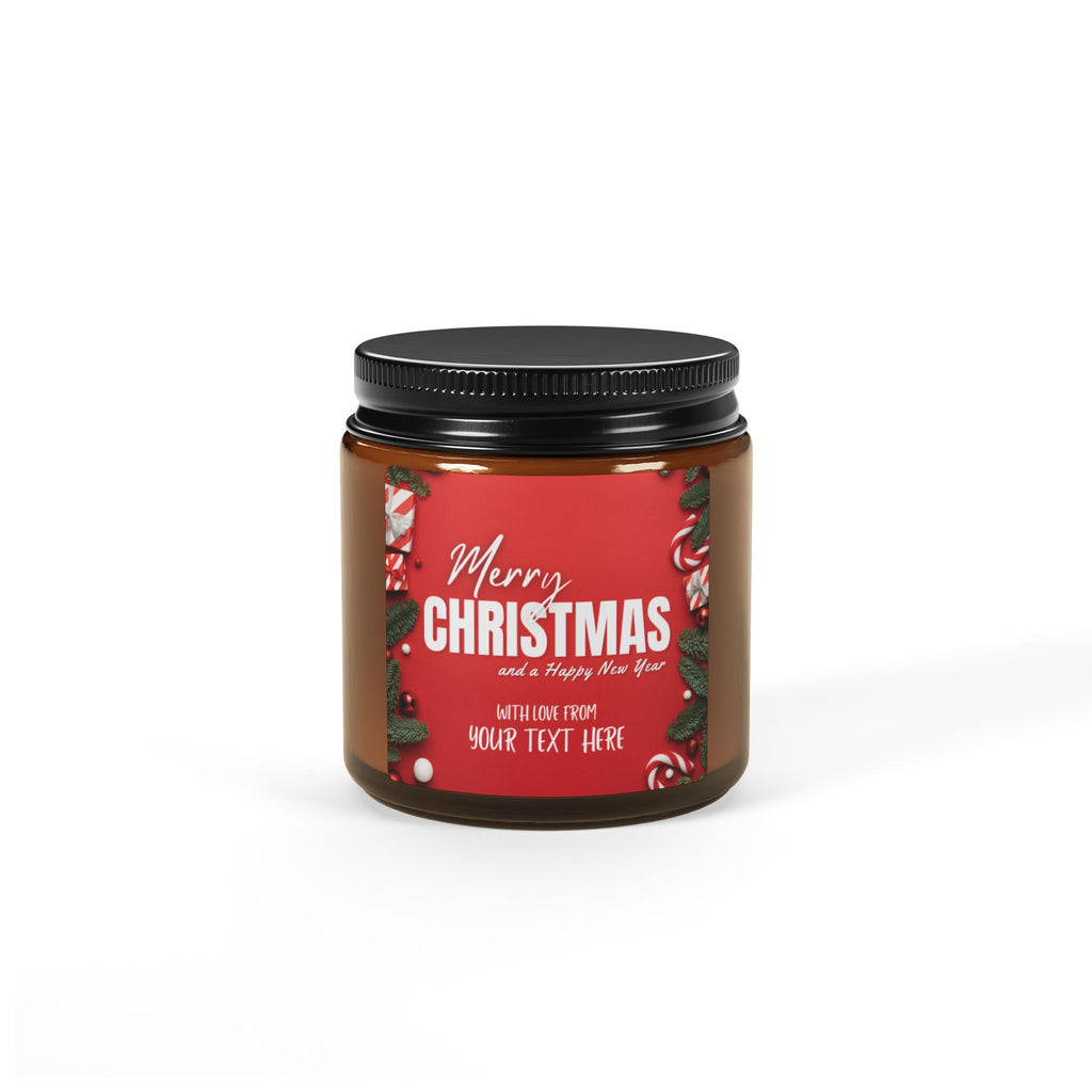 Merry Christmas Scented Soy Candle — Amber Jar 4oz (Personalization available)