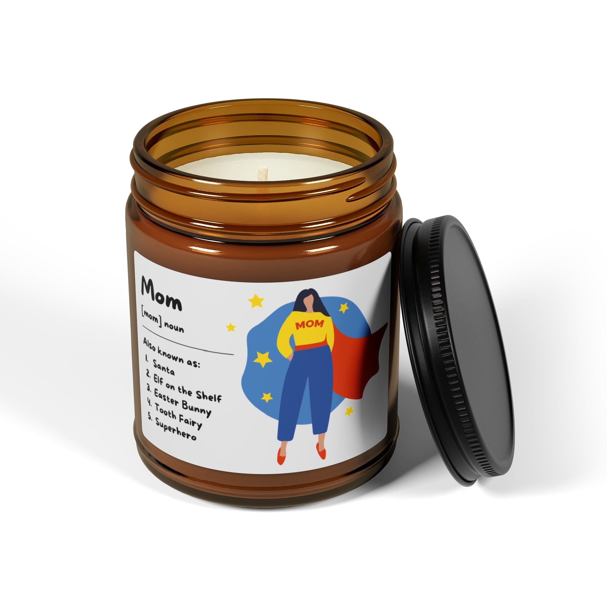 Mom Superhero Scented Soy Candle — Amber Jar (4oz, 9oz)